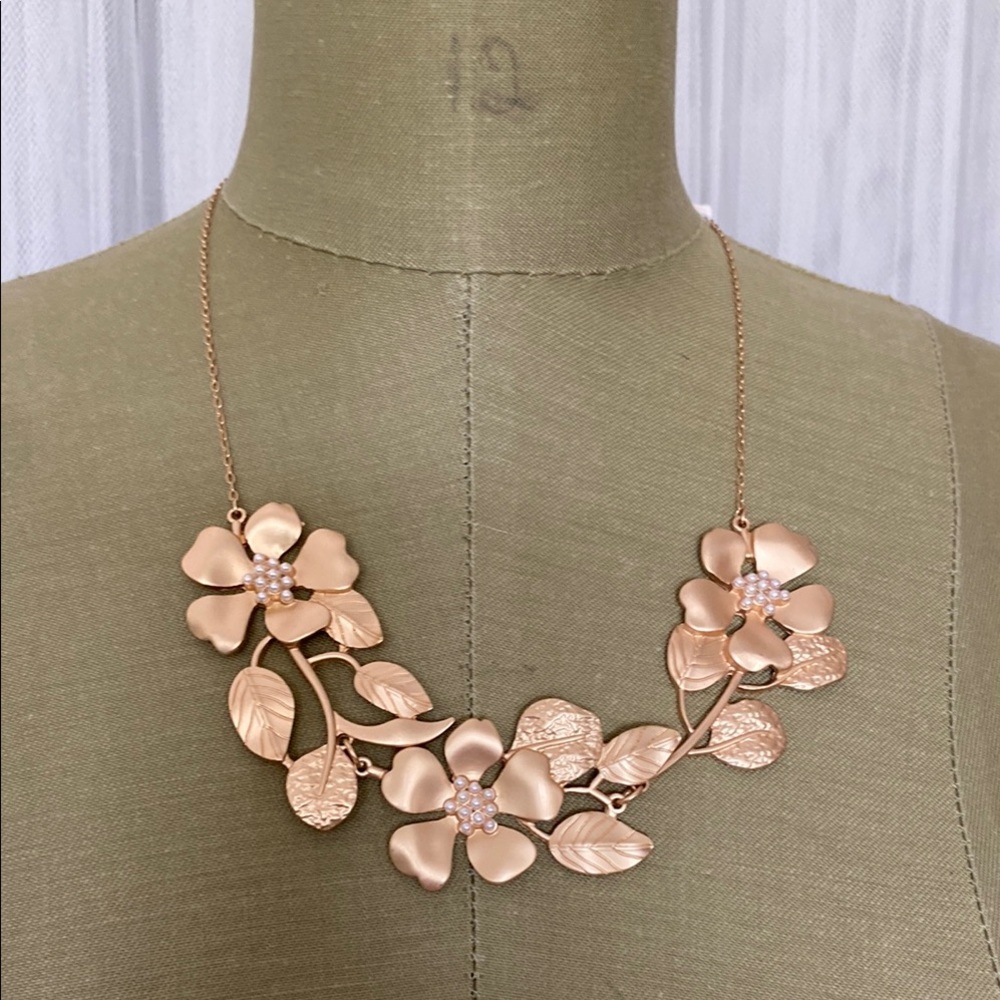 REDUCED!! Floral Gold Satin Finish Tiny Pearls Necklace 25” long